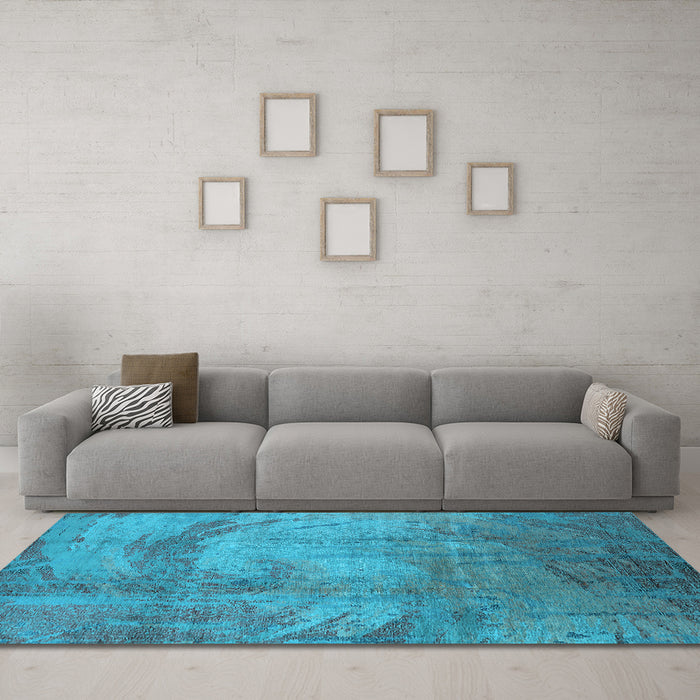 Machine Washable Oriental Light Blue Industrial Rug in a Living Room, wshurb1433lblu