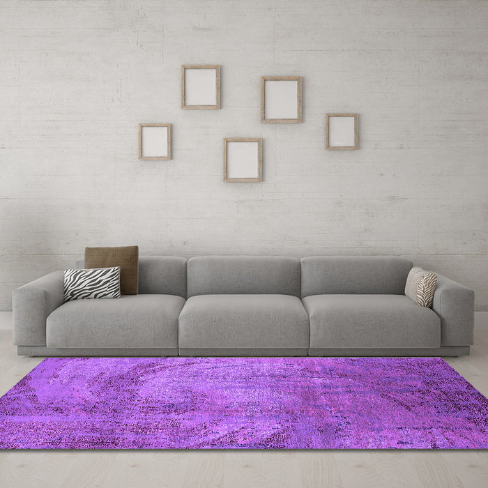 Machine Washable Oriental Purple Industrial Area Rugs in a Living Room, wshurb1433pur