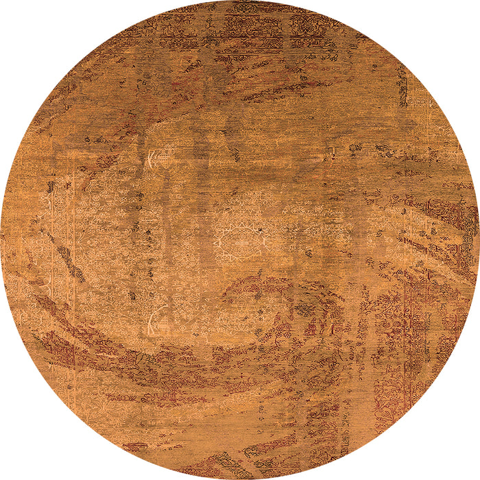 Round Machine Washable Oriental Orange Industrial Area Rugs, wshurb1433org