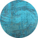 Round Oriental Light Blue Industrial Rug, urb1433lblu