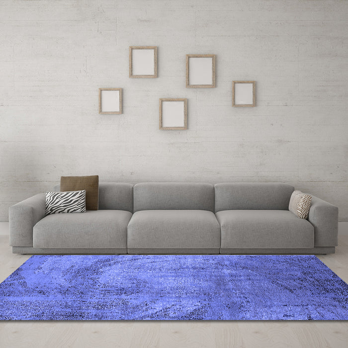Machine Washable Oriental Blue Industrial Rug in a Living Room, wshurb1433blu