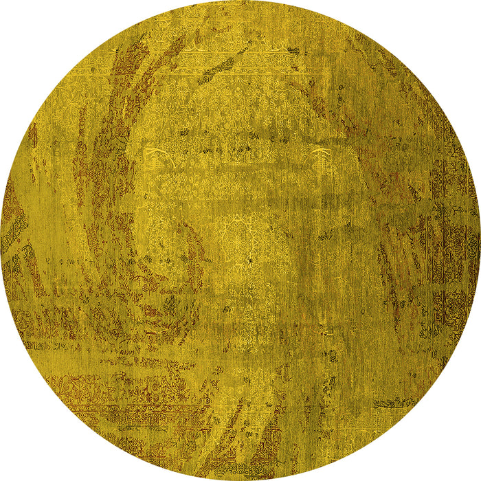 Round Oriental Yellow Industrial Rug, urb1433yw
