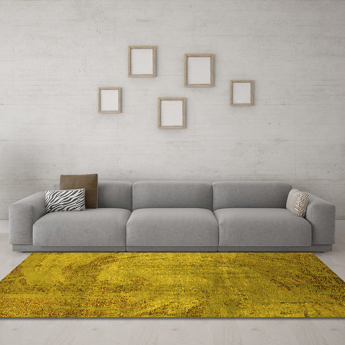 Machine Washable Oriental Yellow Industrial Rug in a Living Room, wshurb1433yw