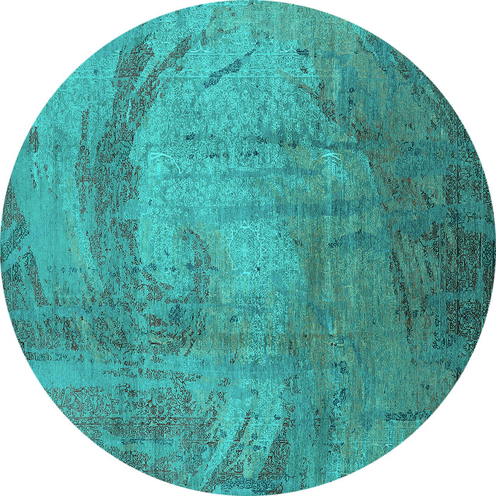 Round Machine Washable Oriental Turquoise Industrial Area Rugs, wshurb1433turq