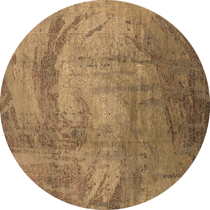 Round Machine Washable Oriental Brown Industrial Rug, wshurb1433brn