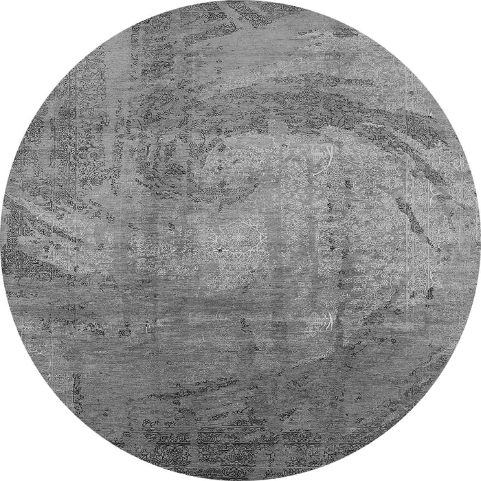 Round Machine Washable Oriental Gray Industrial Rug, wshurb1433gry
