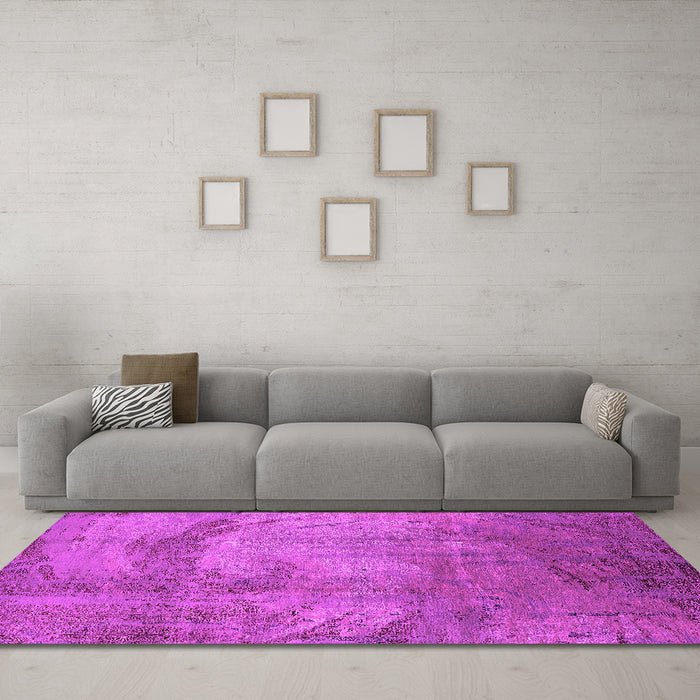 Machine Washable Oriental Pink Industrial Rug in a Living Room, wshurb1433pnk
