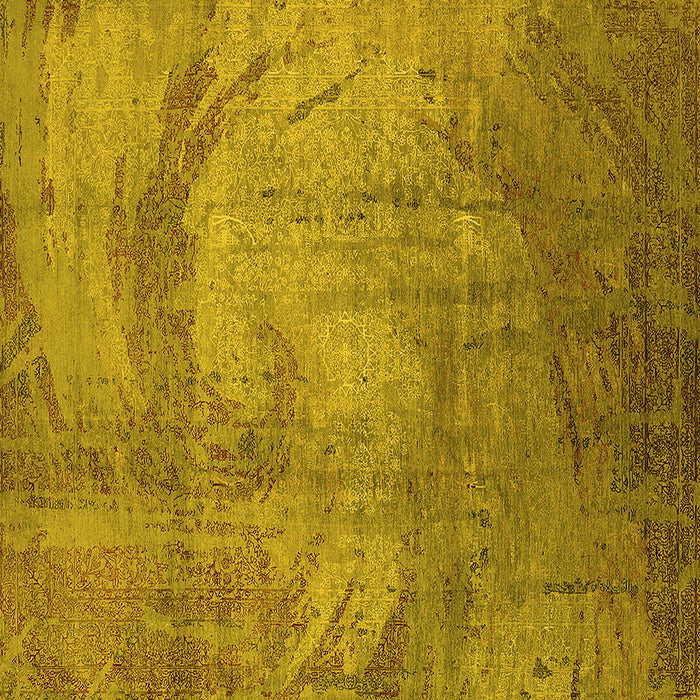 Square Machine Washable Oriental Yellow Industrial Rug, wshurb1433yw