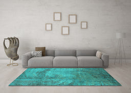 Machine Washable Oriental Turquoise Industrial Area Rugs in a Living Room,, wshurb1433turq