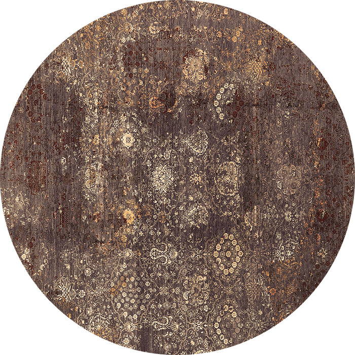 Round Machine Washable Oriental Brown Industrial Rug, wshurb1434brn