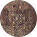 Round Machine Washable Oriental Brown Industrial Rug, wshurb1434brn