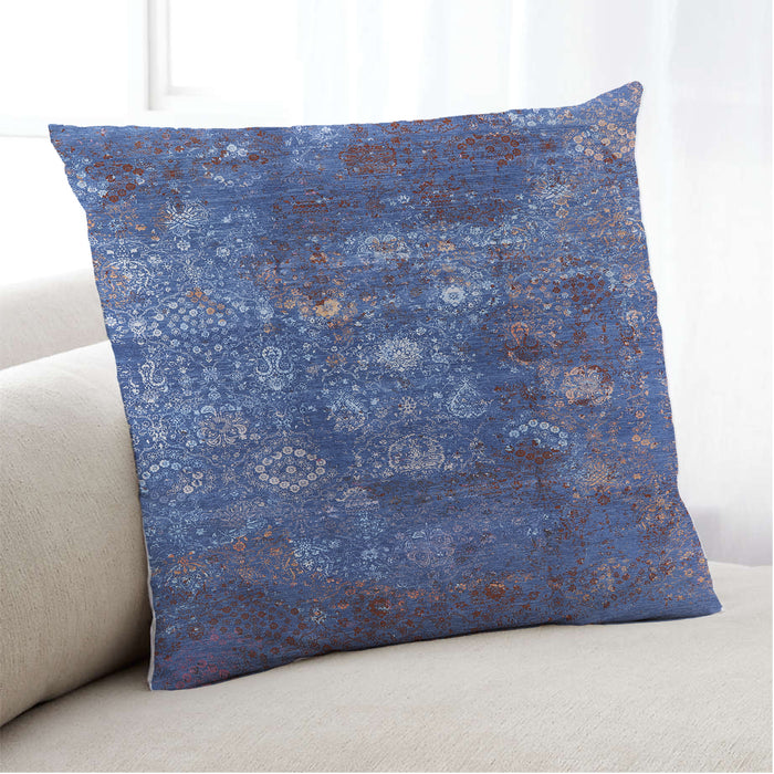 Lifestyle Image of Mid-Century Modern Urban Square Blue Throw Pillow, 18 inch by 18 inch, pwurb1434