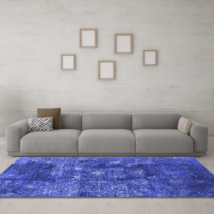 Machine Washable Oriental Blue Industrial Rug in a Living Room, wshurb1434blu