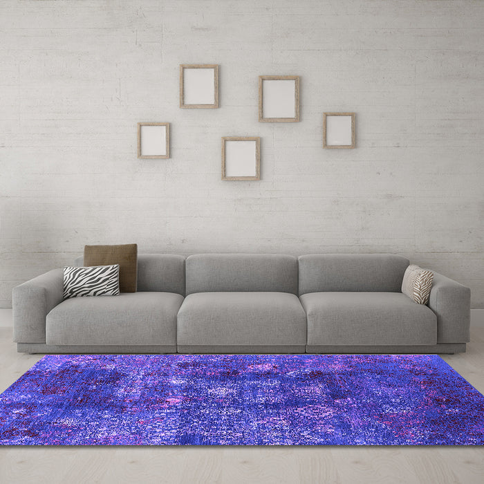 Machine Washable Oriental Purple Industrial Area Rugs in a Living Room, wshurb1434pur