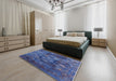 Mid-Century Modern Blue Oriental Rug in a Bedroom, urb1434