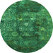 Round Oriental Green Industrial Rug, urb1434grn