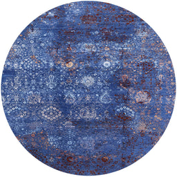 Round Machine Washable Industrial Modern Blue Rug, wshurb1434