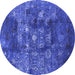 Round Machine Washable Oriental Blue Industrial Rug, wshurb1434blu