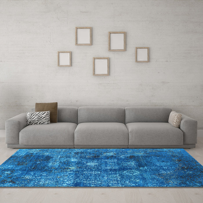 Machine Washable Oriental Light Blue Industrial Rug in a Living Room, wshurb1434lblu
