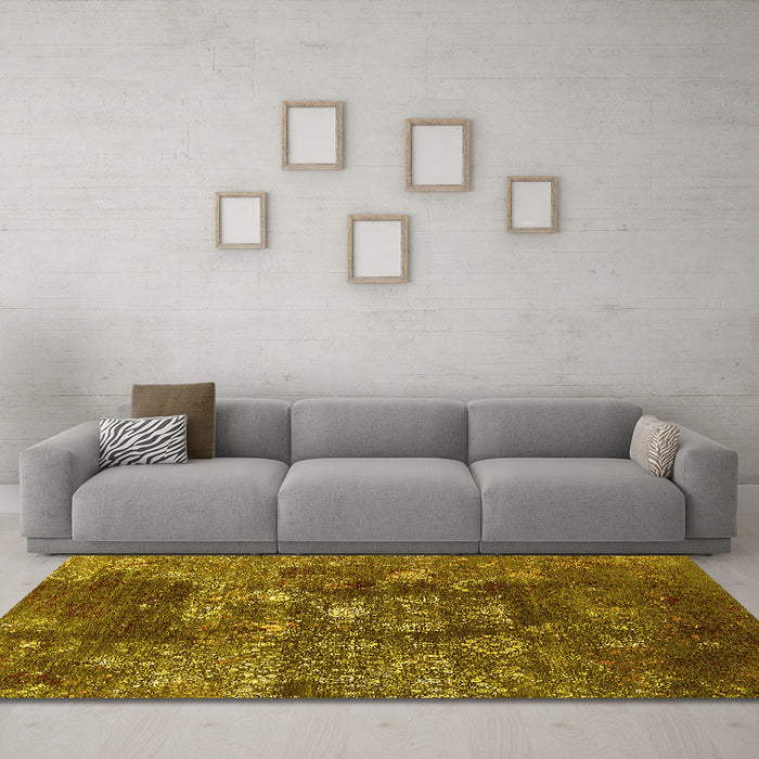 Machine Washable Oriental Yellow Industrial Rug in a Living Room, wshurb1434yw