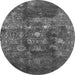 Round Machine Washable Oriental Gray Industrial Rug, wshurb1434gry