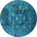 Round Oriental Turquoise Industrial Rug, urb1434turq