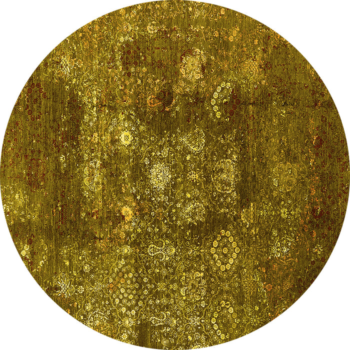 Round Oriental Yellow Industrial Rug, urb1434yw
