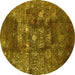 Round Oriental Yellow Industrial Rug, urb1434yw