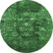 Round Machine Washable Oriental Emerald Green Industrial Area Rugs, wshurb1434emgrn