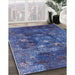 Mid-Century Modern Blue Oriental Rug in Family Room, urb1434