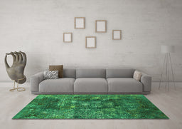 Machine Washable Oriental Green Industrial Area Rugs in a Living Room,, wshurb1434grn
