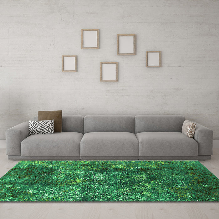 Machine Washable Oriental Green Industrial Area Rugs in a Living Room,, wshurb1434grn
