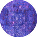 Round Machine Washable Oriental Purple Industrial Area Rugs, wshurb1434pur