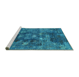 Sideview of Machine Washable Oriental Turquoise Industrial Area Rugs, wshurb1434turq
