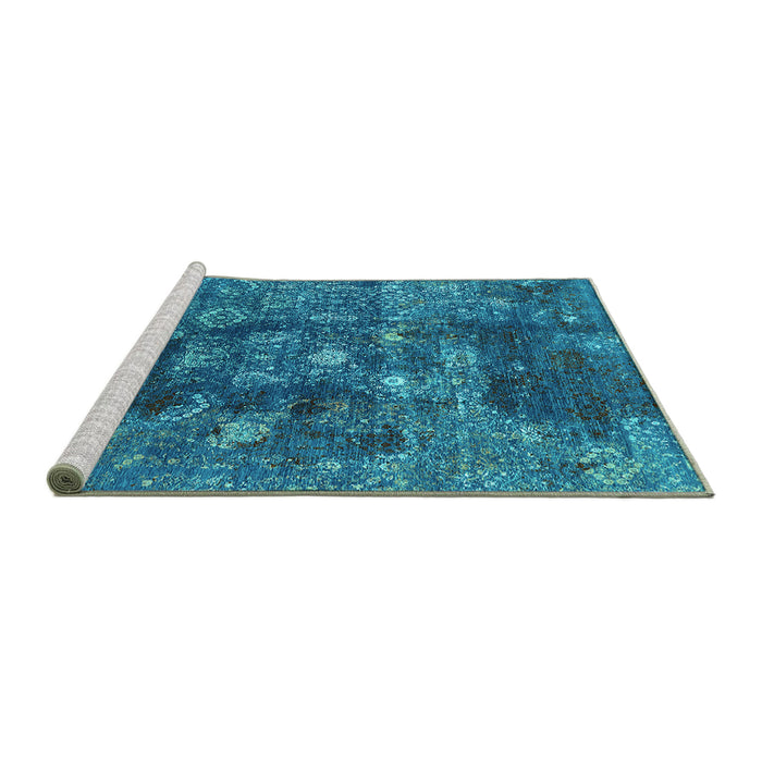 Sideview of Machine Washable Oriental Turquoise Industrial Area Rugs, wshurb1434turq