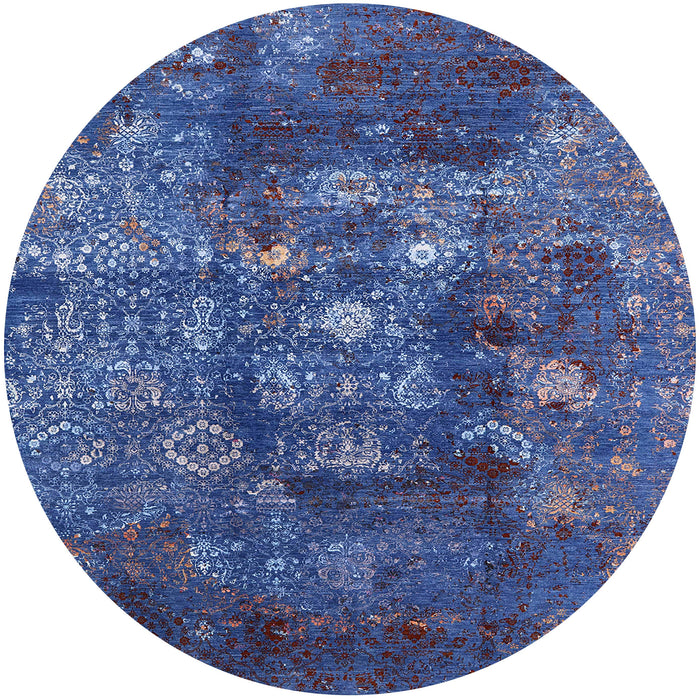 Round Mid-Century Modern Blue Oriental Rug, urb1434