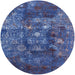 Round Mid-Century Modern Blue Oriental Rug, urb1434