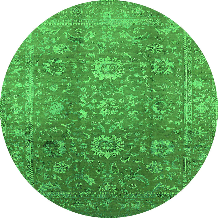 Round Oriental Green Industrial Rug, urb1435grn