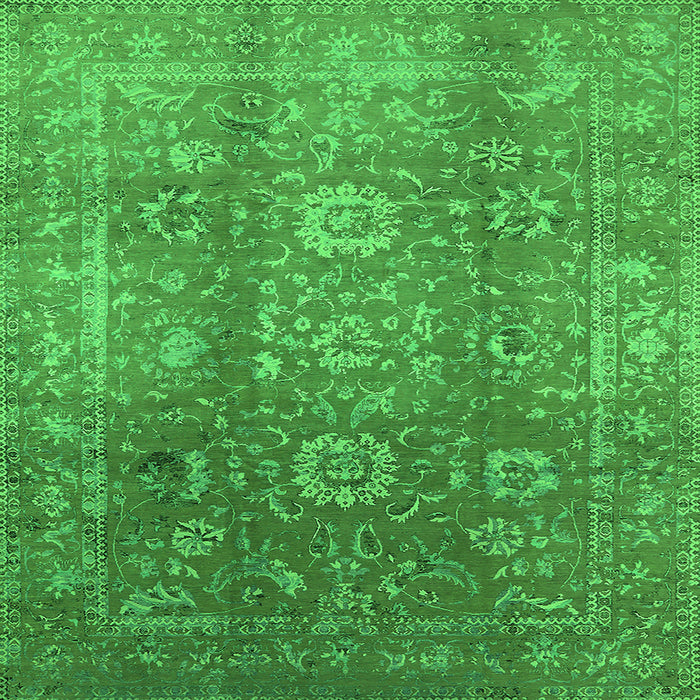 Square Machine Washable Oriental Green Industrial Area Rugs, wshurb1435grn