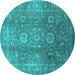 Round Machine Washable Oriental Turquoise Industrial Area Rugs, wshurb1435turq