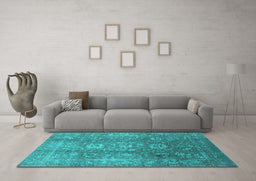 Machine Washable Oriental Turquoise Industrial Area Rugs in a Living Room,, wshurb1435turq