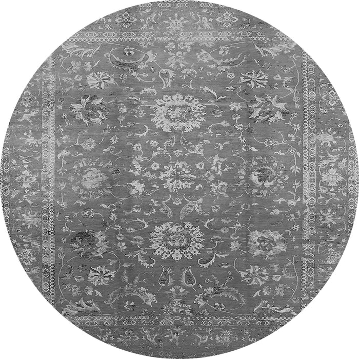 Round Machine Washable Oriental Gray Industrial Rug, wshurb1435gry