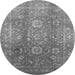 Round Machine Washable Oriental Gray Industrial Rug, wshurb1435gry