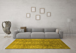 Machine Washable Oriental Yellow Industrial Rug in a Living Room, wshurb1435yw
