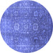 Round Machine Washable Oriental Blue Industrial Rug, wshurb1435blu