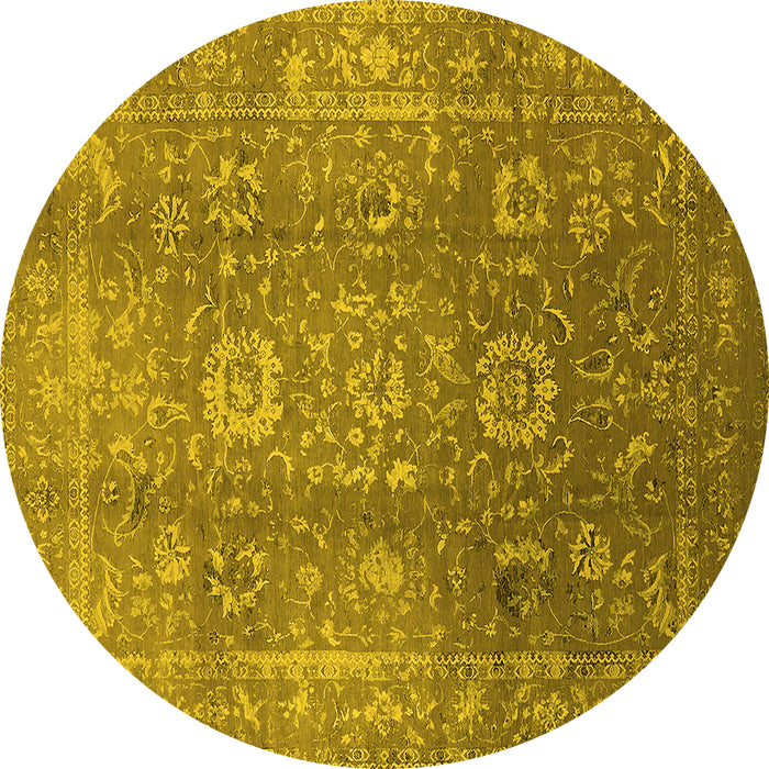 Round Machine Washable Oriental Yellow Industrial Rug, wshurb1435yw