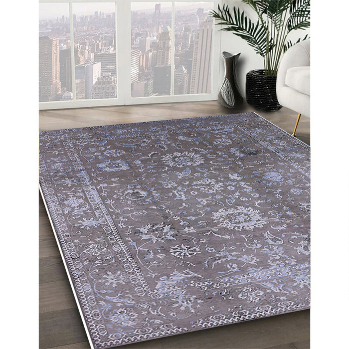Mid-Century Modern Cloudy Gray Oriental Rug in Family Room, urb1435