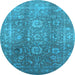 Round Machine Washable Oriental Light Blue Industrial Rug, wshurb1435lblu