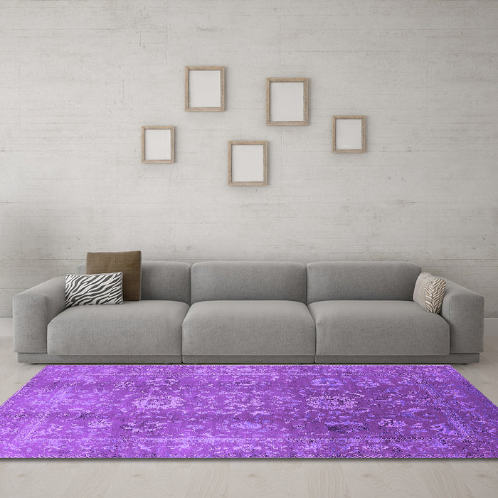 Machine Washable Oriental Purple Industrial Area Rugs in a Living Room, wshurb1435pur
