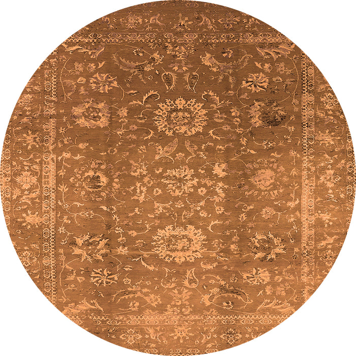 Round Machine Washable Oriental Orange Industrial Area Rugs, wshurb1435org